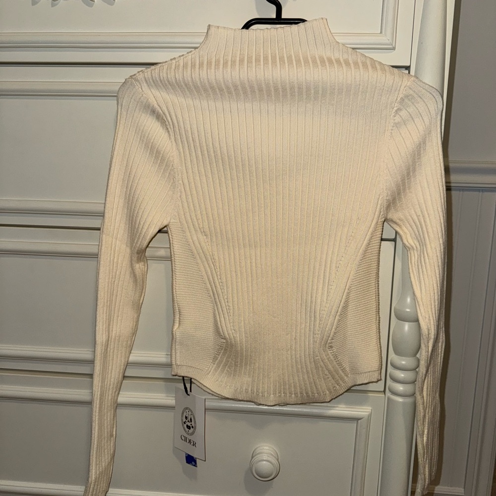 Cream Ribbed Long Sleeve Top